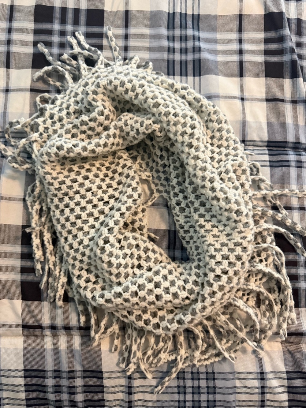 Light Gray Crochet Fringe Scarf - Women's Accessory